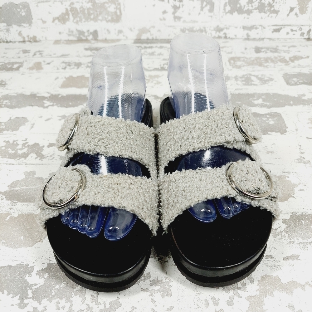 Marc Fisher Womens Gray Double Strap Buckle Accent Keena Round Toe Sandals O123